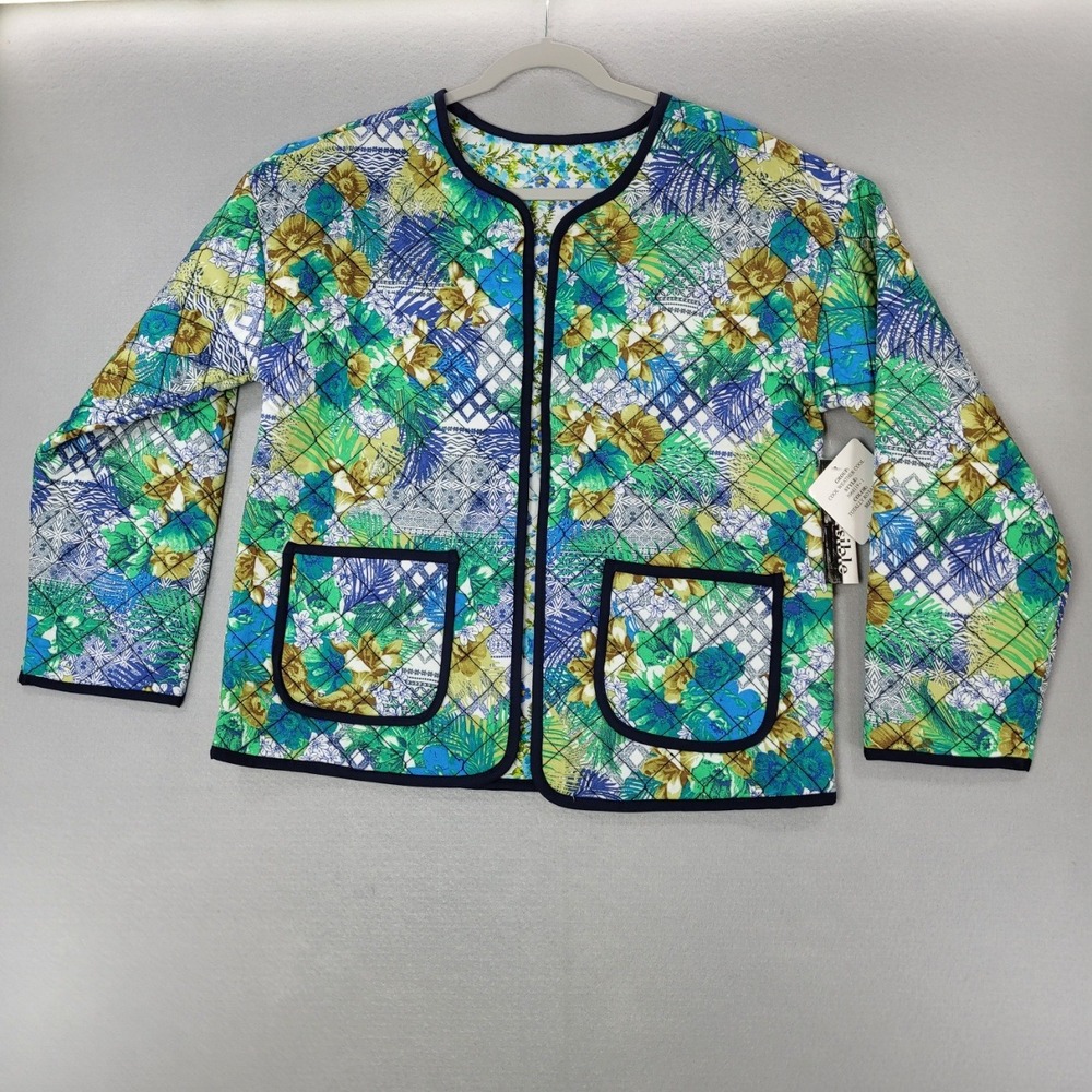 Clique Casual Reversible Quilted Jacket Floral Tropical Blue Green Medium NWT